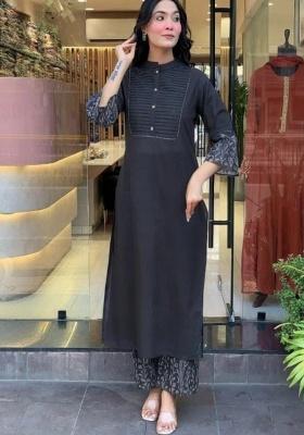 Black Embroidery Cotton Kurta Set