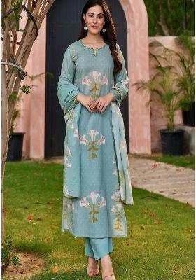 Blue Embroidery Cotton Kurta Set