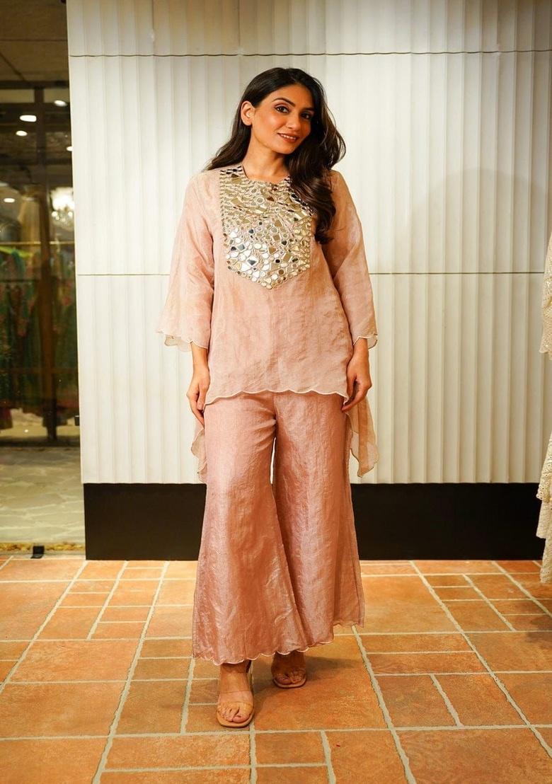 Pink Embroidery Silk Co-Ord Set - Indya