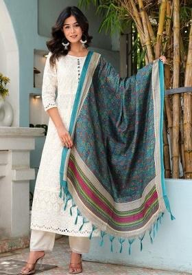 White Embroidery Cotton Kurta Set