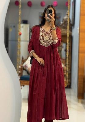 Red Embroidery Cotton Kurta Set