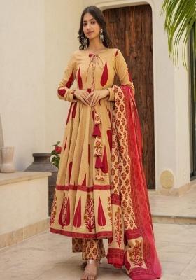 Yellow Printed Cotton Kurta Set