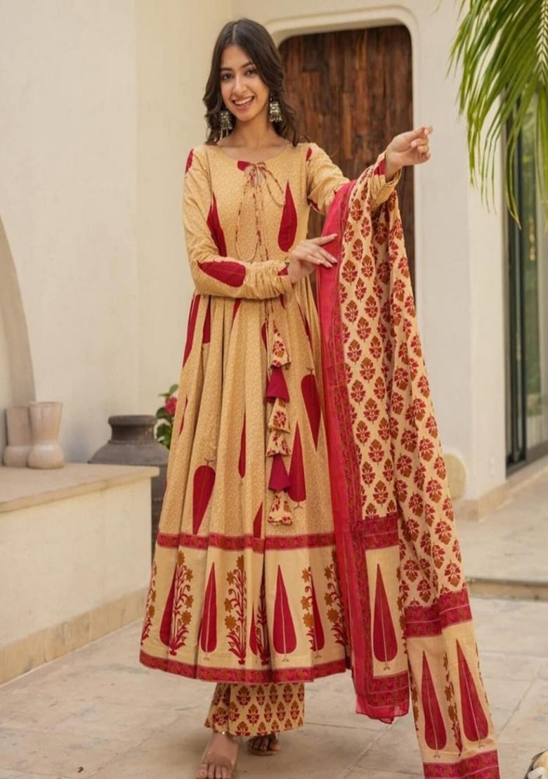 Yellow Printed Cotton Kurta Set - Indya