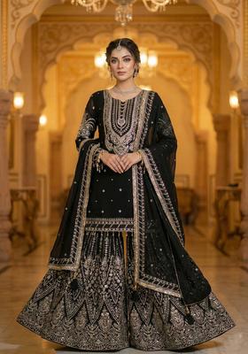 Black Embroidery Georgette Kurta Set