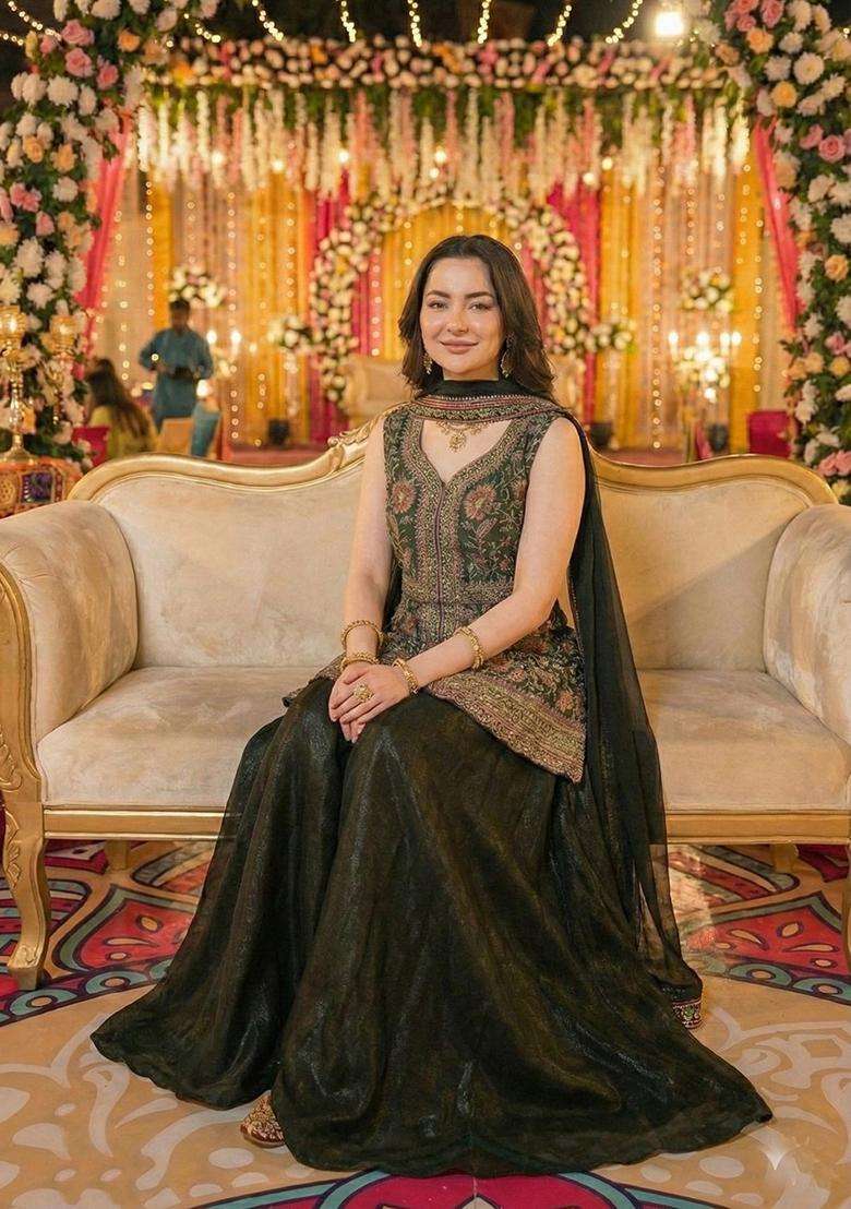 Mehendi Embroidered Georgette Sharara Set - Indya