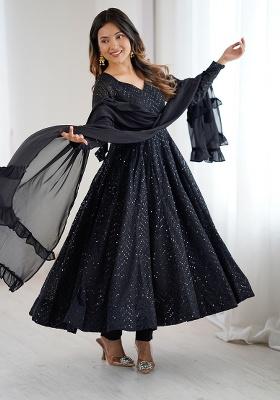 Black Embroidery Georgette Kurta Set