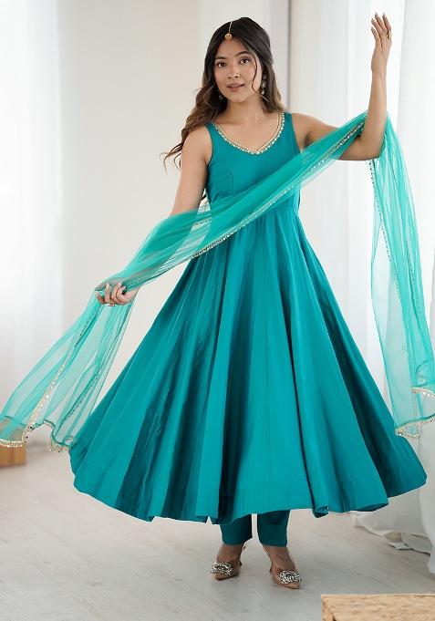 Rama Lace Work Chanderi Kurta Set