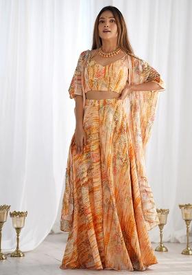 Peach Printed Georgette Co Ord Set