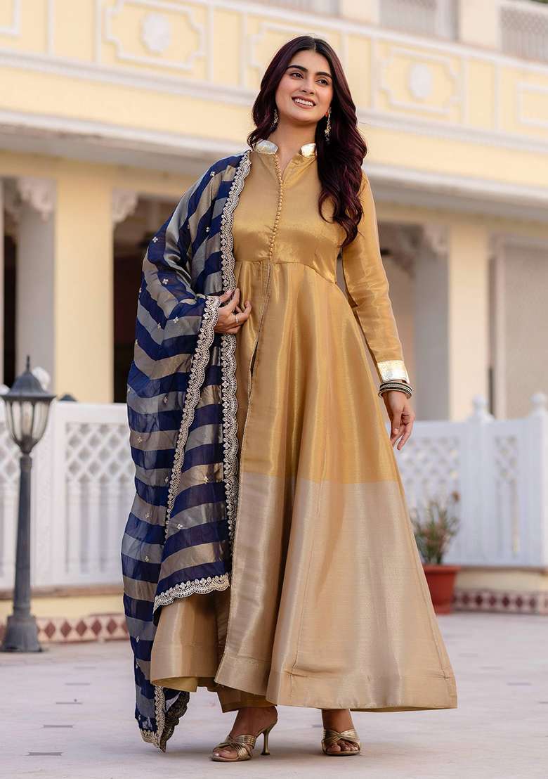 Multicolor Solid Viscose Anarkali Set - Indya