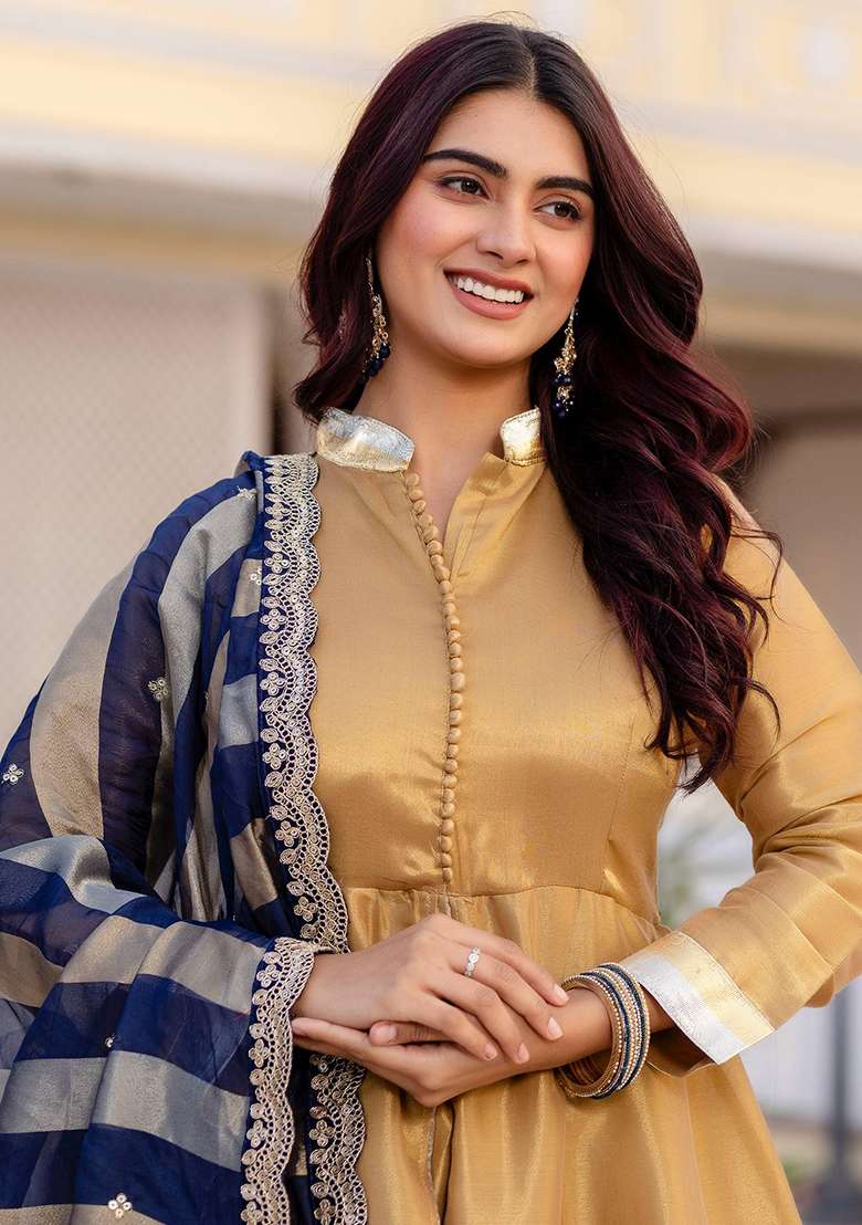 Multicolor Solid Viscose Anarkali Set - Indya
