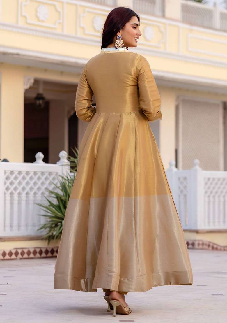 Multicolor Solid Viscose Anarkali Set - Indya