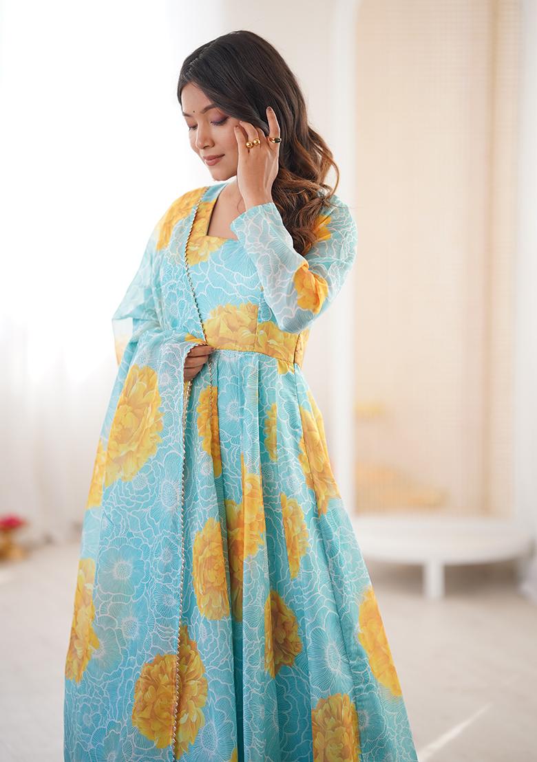 Multicolor Printed Organza Kurta Set - Indya