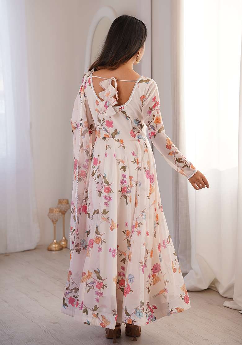Multicolor Floral Print Georgette Anarkali Set - Indya