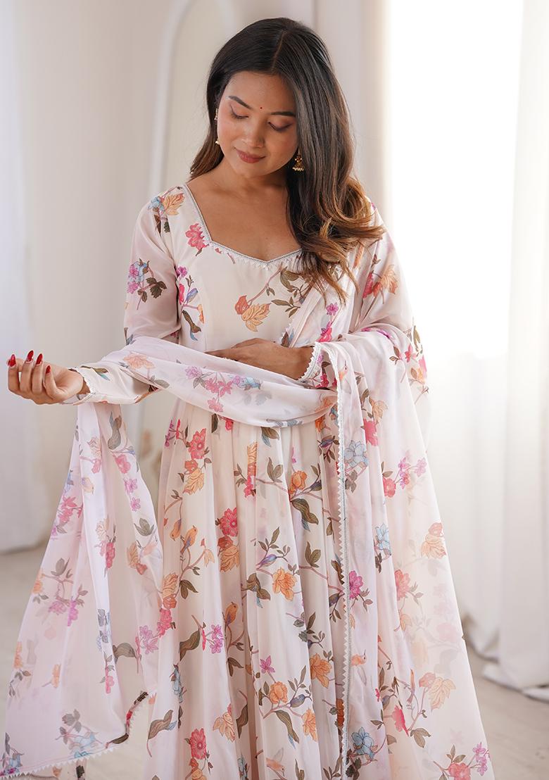 Multicolor Printed Georgette Kurta Set - Indya