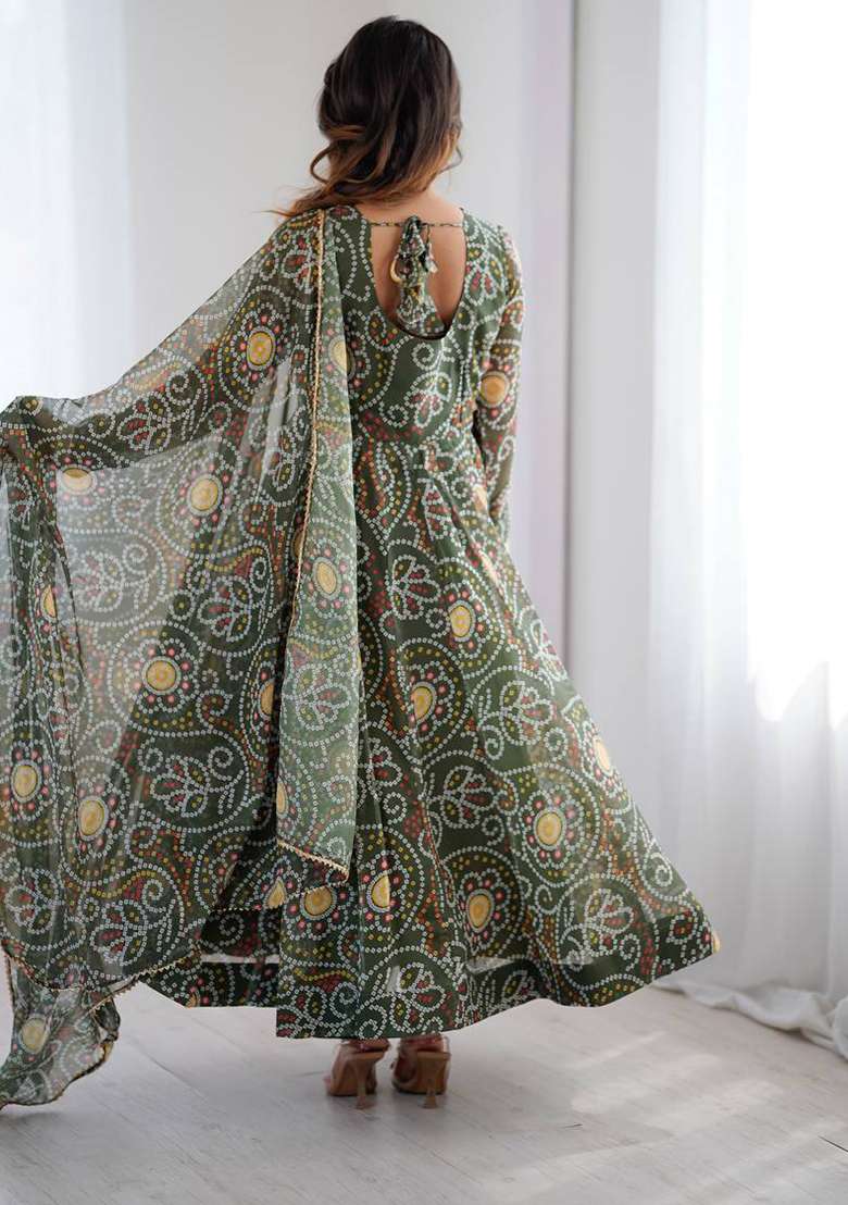 Multicolor Printed Georgette Anarkali Set - Indya