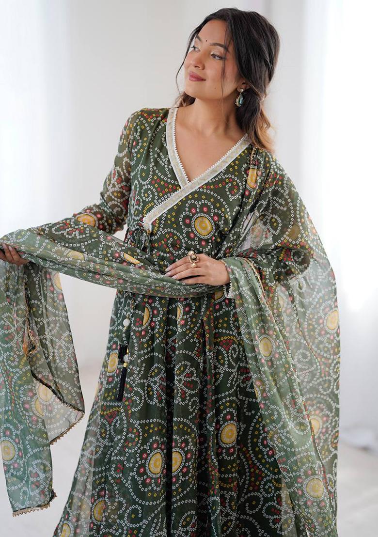 Multicolor Printed Georgette Kurta Set - Indya