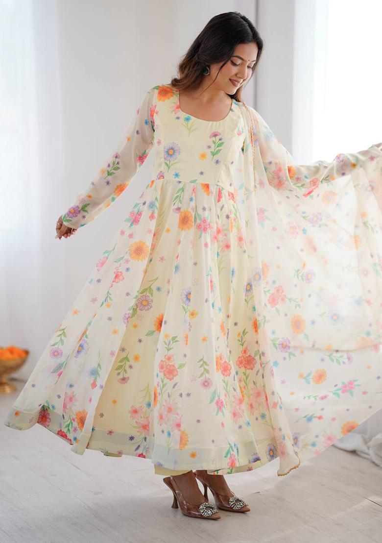 Multicolor Printed Organza Kurta Set - Indya