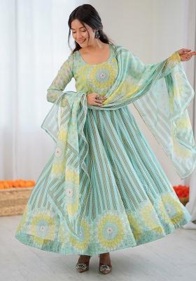 Multicolor Printed Organza Kurta Set