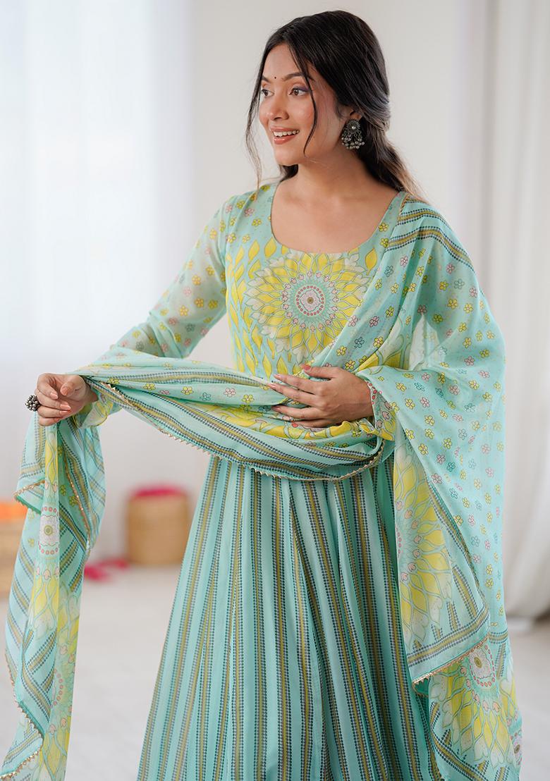Multicolor Printed Organza Kurta Set - Indya