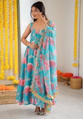 Multicolor Printed Silk Kurta Set