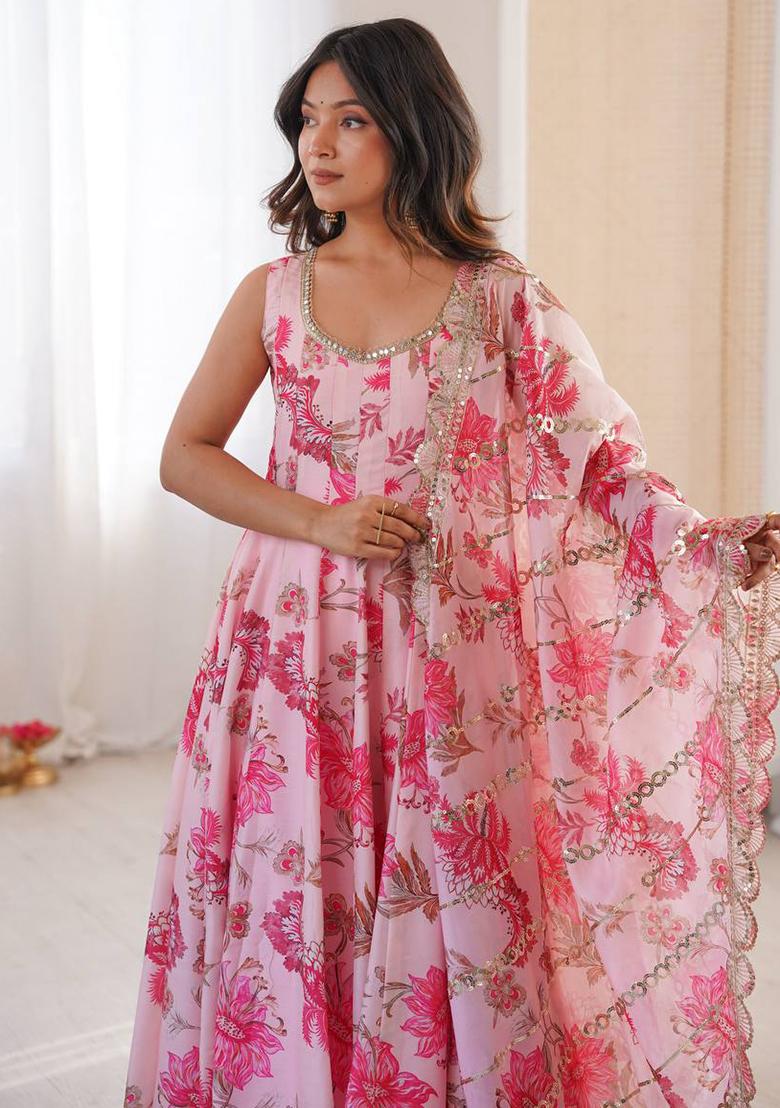 Multicolor Printed Silk Kurta Set - Indya