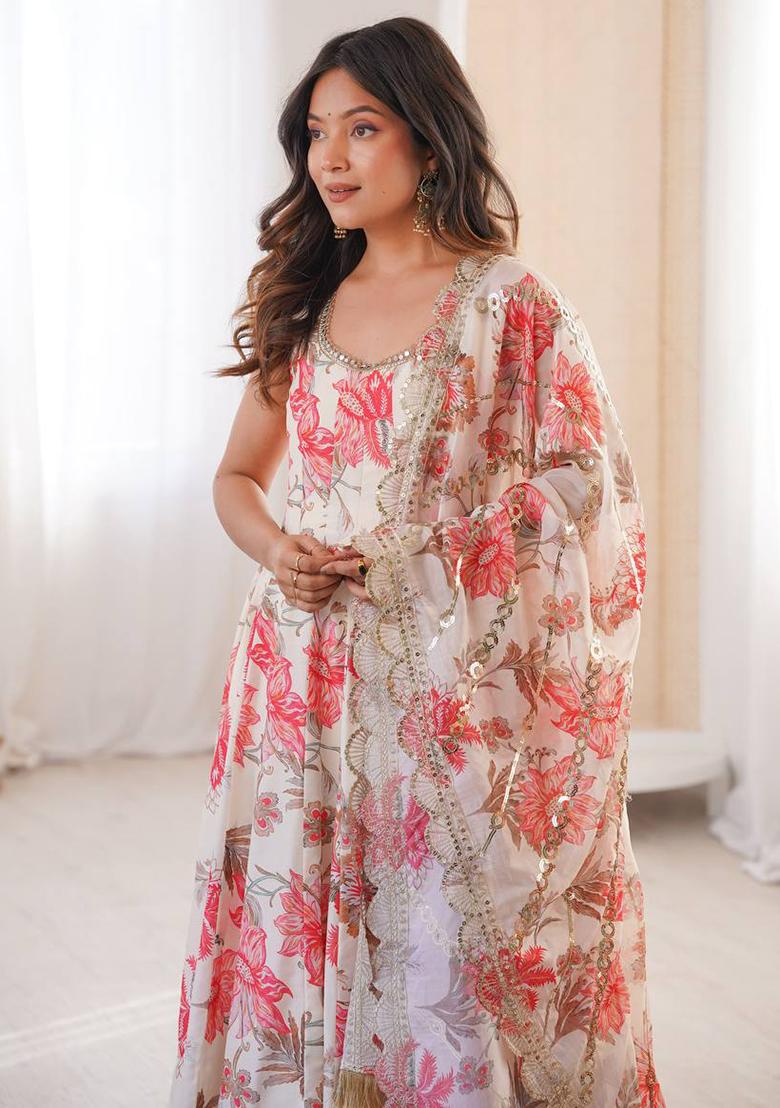 Multicolor Printed Silk Kurta Set - Indya