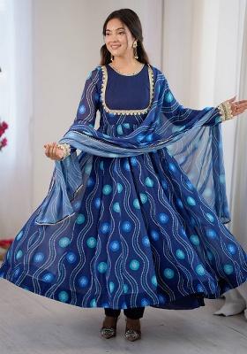 Blue Printed Georgette Kurta Set