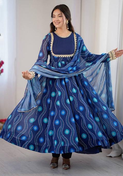 Blue Printed Georgette Kurta Set
