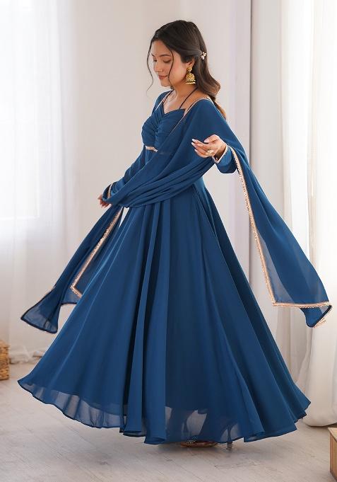 Blue Lace Work Georgette Kurta Set
