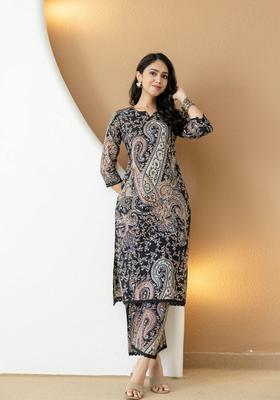 Black Printed Cotton Pakistani Suit Set