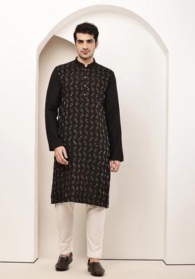 Black Embroidery Viscose Kurta Set