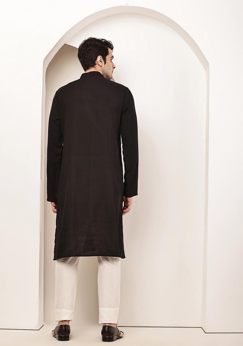 Black Embroidery Viscose Kurta Set - Indya