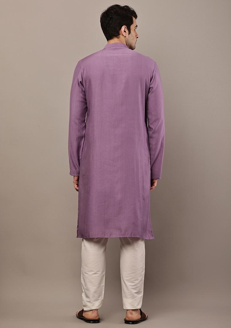 Lavender Embroidery Viscose Kurta Set - Indya
