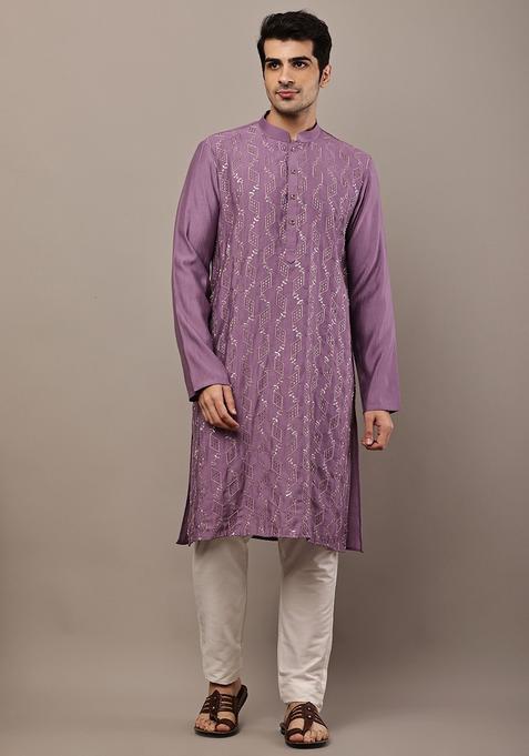 Lavender Embroidery Viscose Kurta Set