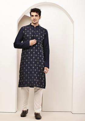 Navy Blue Embroidery Viscose Kurta Set