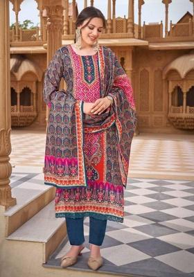 Navy Blue Mirror Work Muslin Kurta Set