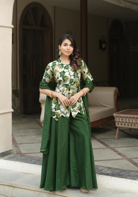 Green Embroidery Chinon Kurta Set