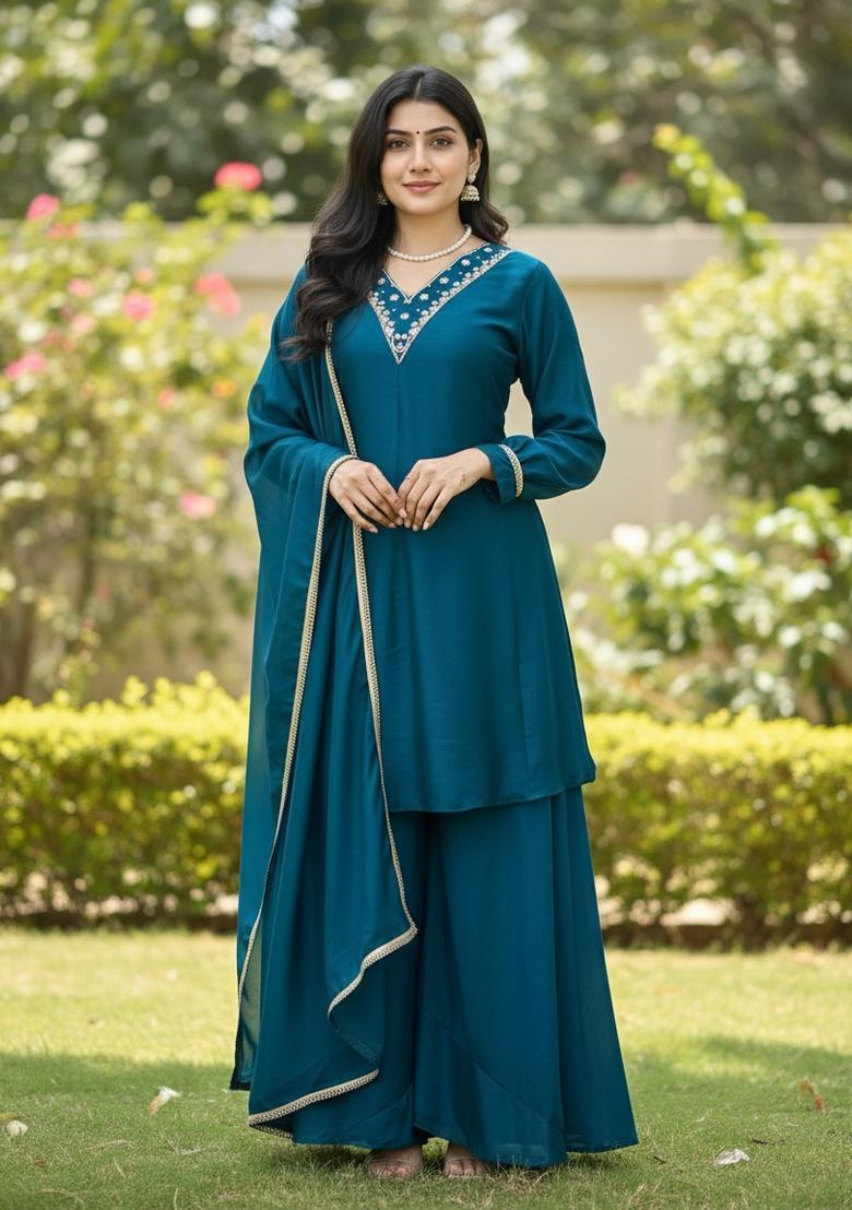 Morpeach Embroidery Silk Kurta Set - Indya