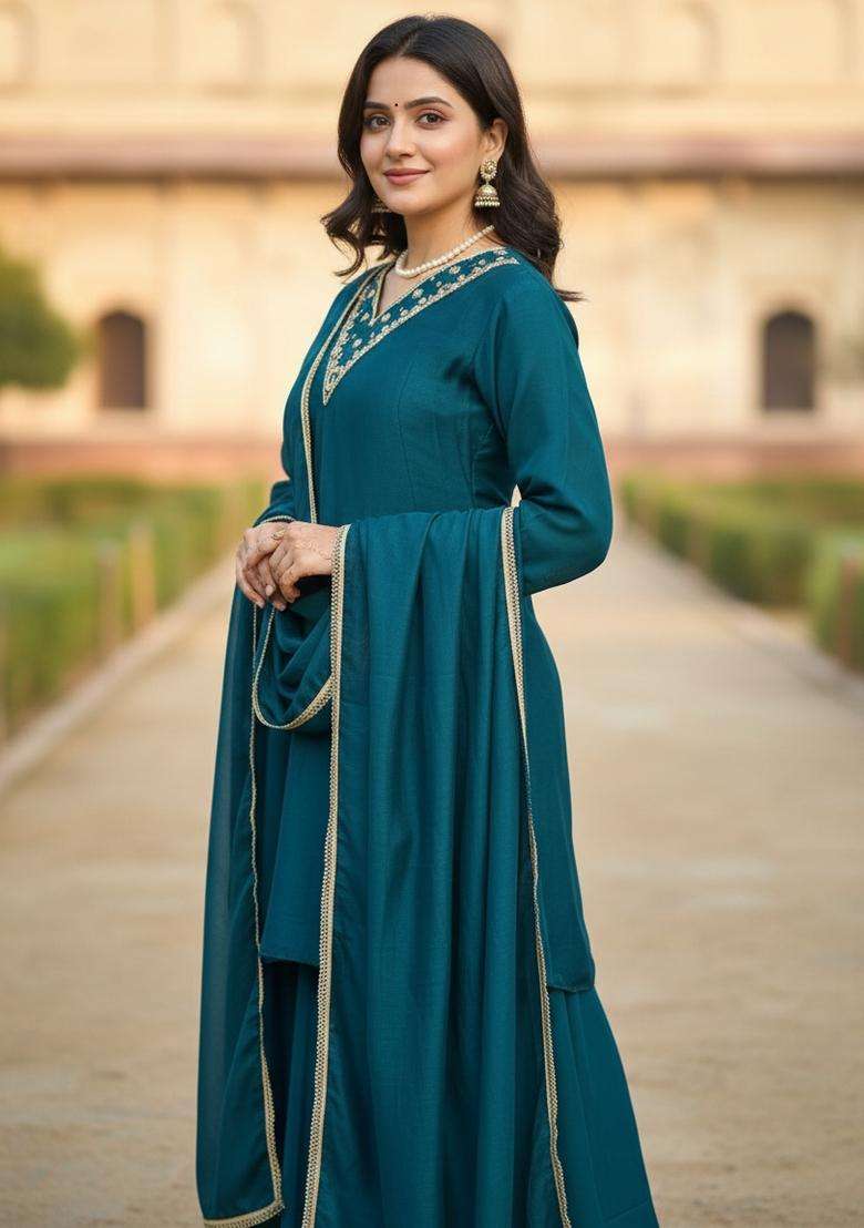 Morpeach Embroidered Silk Blend Sharara Set - Indya