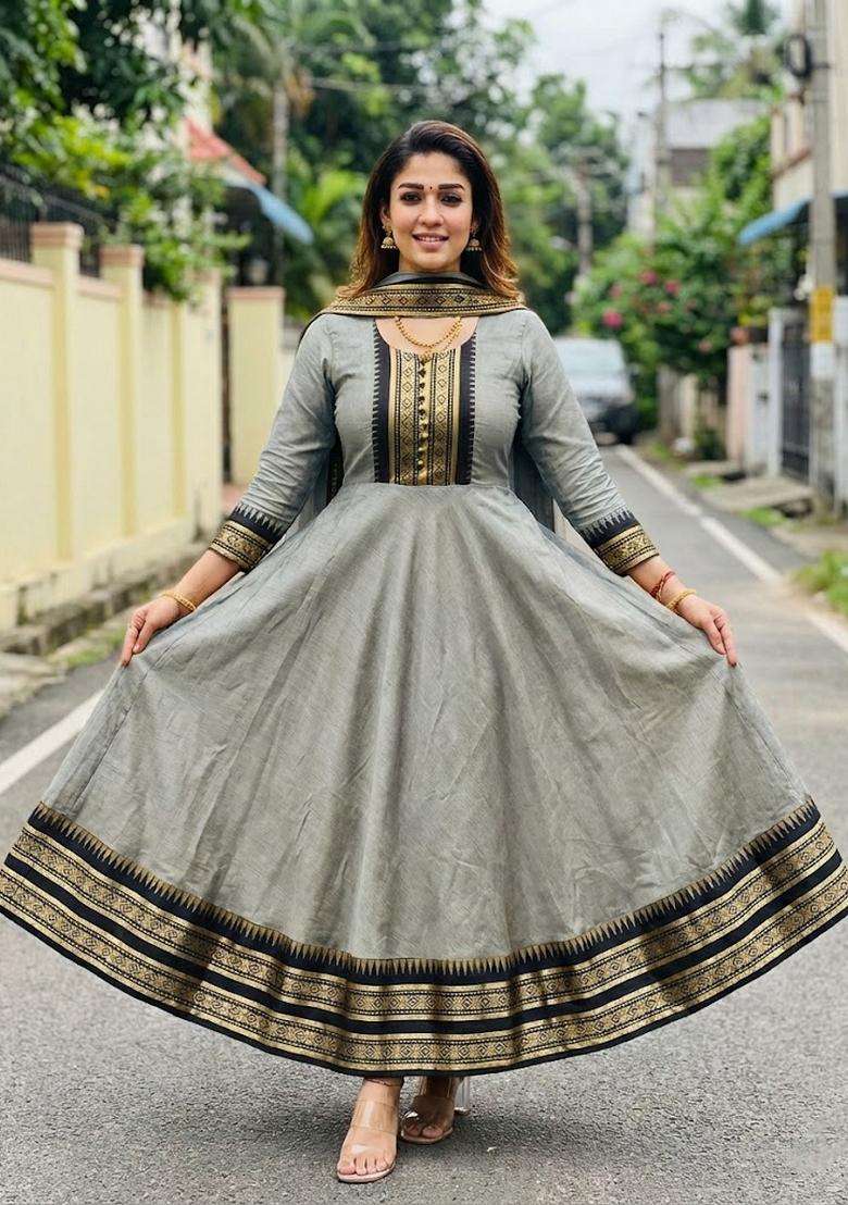 Cream Weaving Work Cotton Kurta With Dupatta - Indya