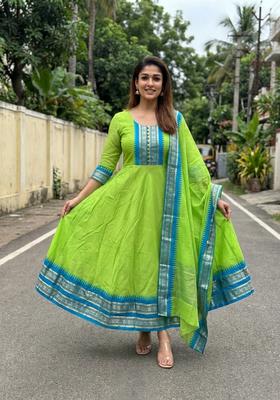 Parrot Weaving Work Cotton Kurta With Dupatta