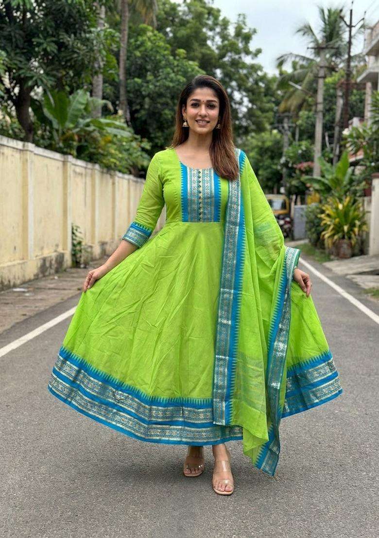 Parrot Weaving Work Cotton Kurta With Dupatta - Indya