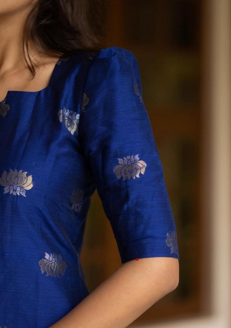 Blue Weaving Work Cotton Kurta Set - Indya