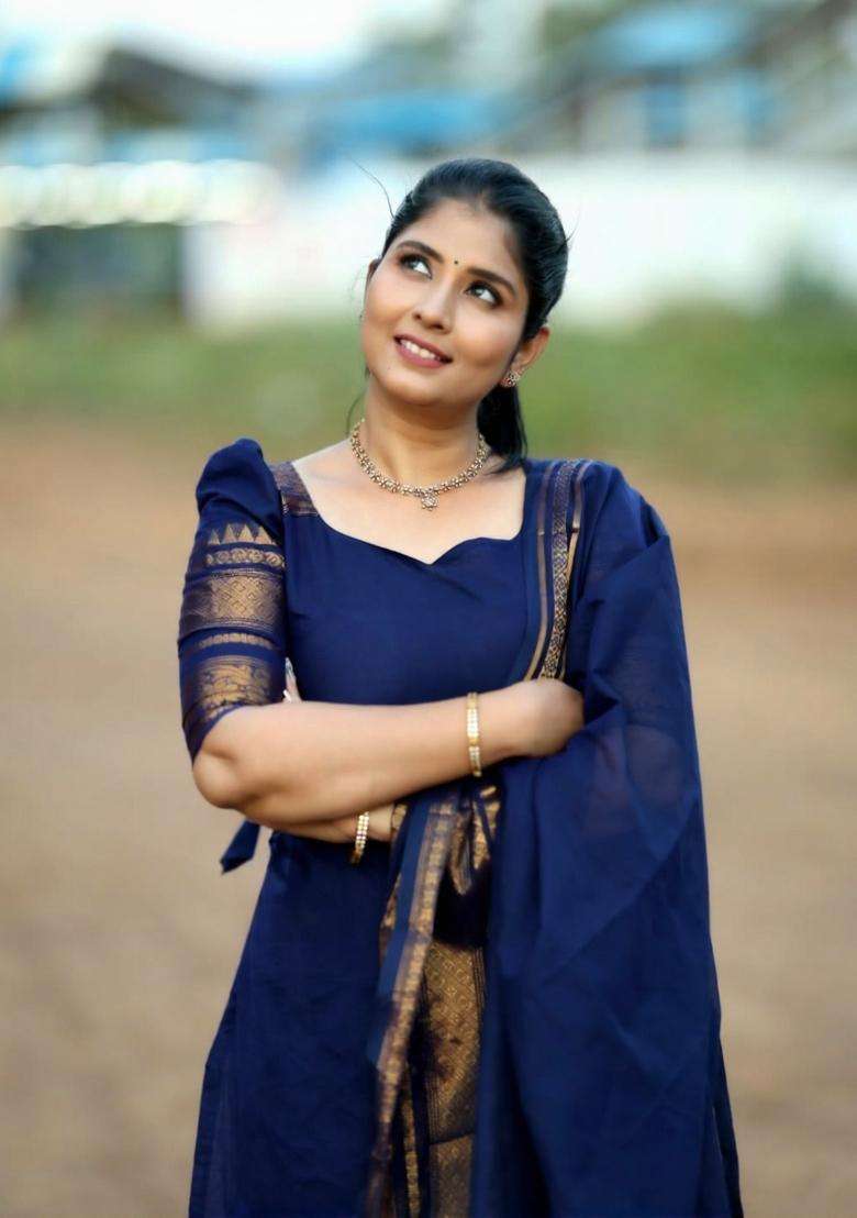 Blue Weaving Work Cotton Kurta Set - Indya