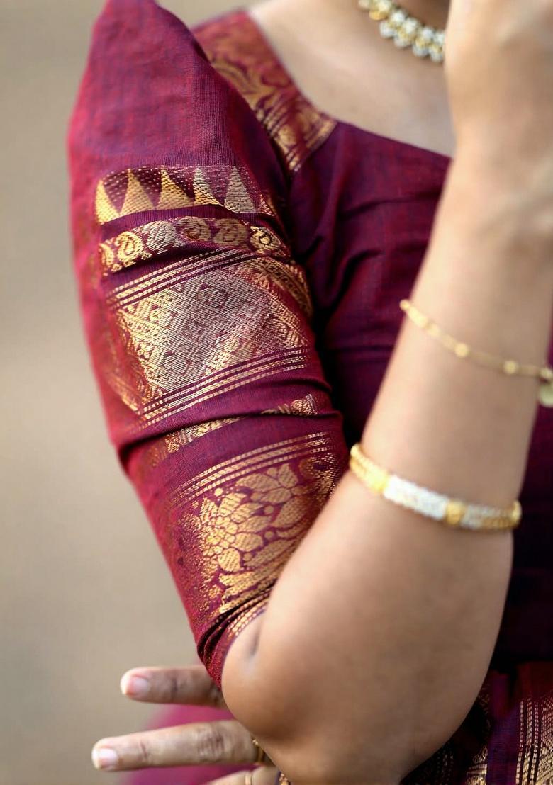 Maroon Weaving Work Cotton Kurta Set - Indya