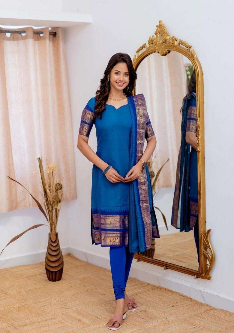 Firozi Weaving Work Cotton Kurta Set - Indya