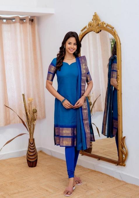 Firozi Weaving Work Cotton Kurta Set