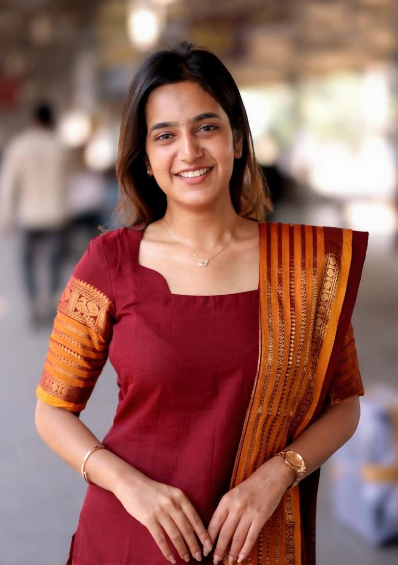 Maroon Weaving Work Cotton Kurta Set - Indya