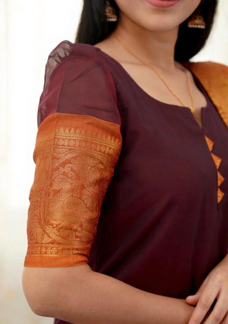 Brown Weaving Work Cotton Kurta Set - Indya