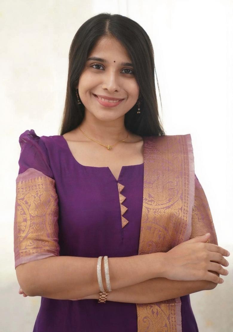 Purple Weaving Work Cotton Kurta Set - Indya